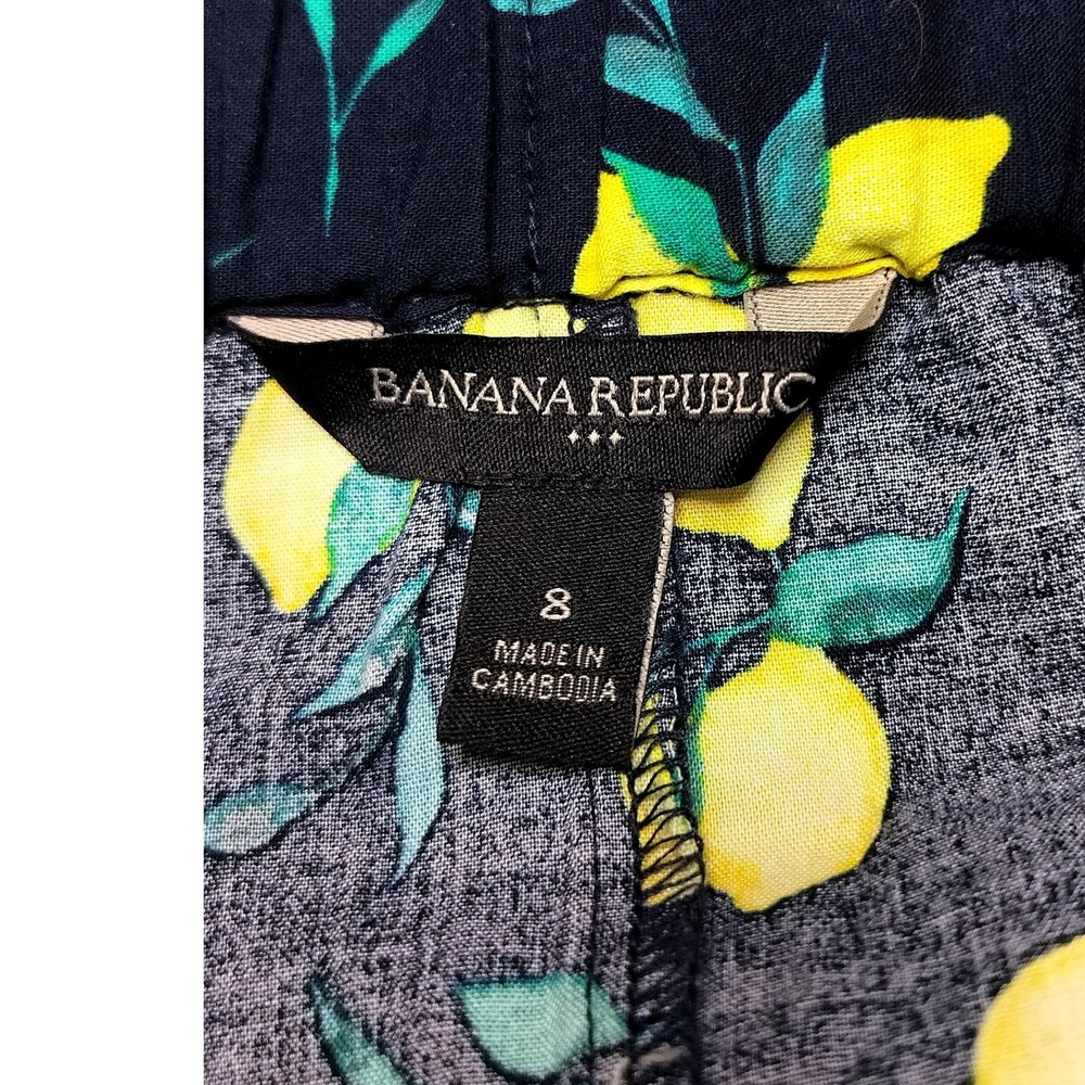 Banana Republic Cotton Viscose Lemon Print Wrap Midi Skirt Womens 8 Navy Blue - Picture 4 of 5